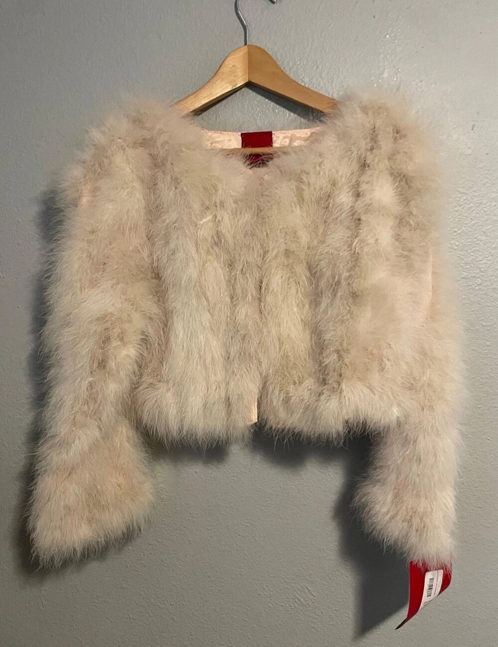 Vintage JS Collections Womens Jacket Medium Pink Feather Crop Party 90s NWT